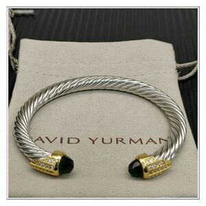 David Yurman 7mm diamond, gold-plated, sterling silver, green diamond bracelet